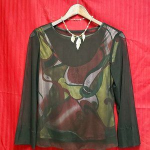 🍁Sheer Black Long Sleeve Top with MultiCcolored Inner Tank Top.